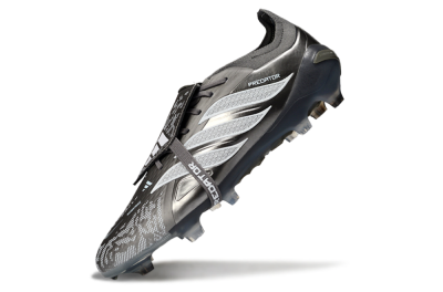 Men's Adidas Predator 26 Elite Fold-Over Tongue FG Firm Ground Low-Tops Football Boots - Black/Steel Grey/White