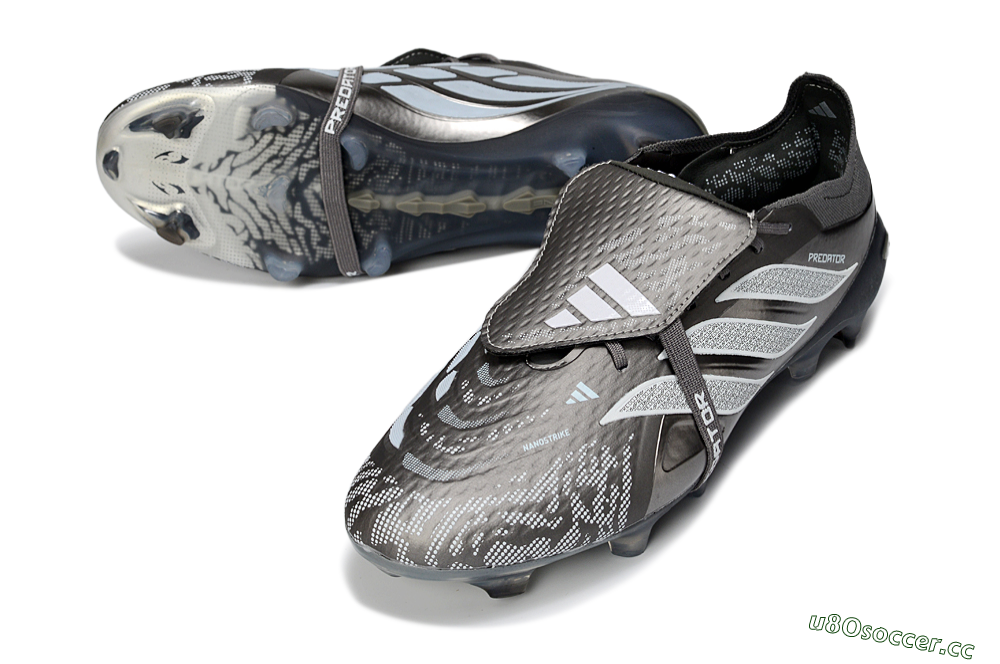 Men's Adidas Predator 26 Elite Fold-Over Tongue FG Firm Ground Low-Tops Football Boots - Black/Steel Grey/White 3