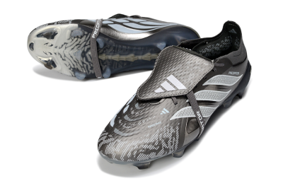 Men's Adidas Predator 26 Elite Fold-Over Tongue FG Firm Ground Low-Tops Football Boots - Black/Steel Grey/White