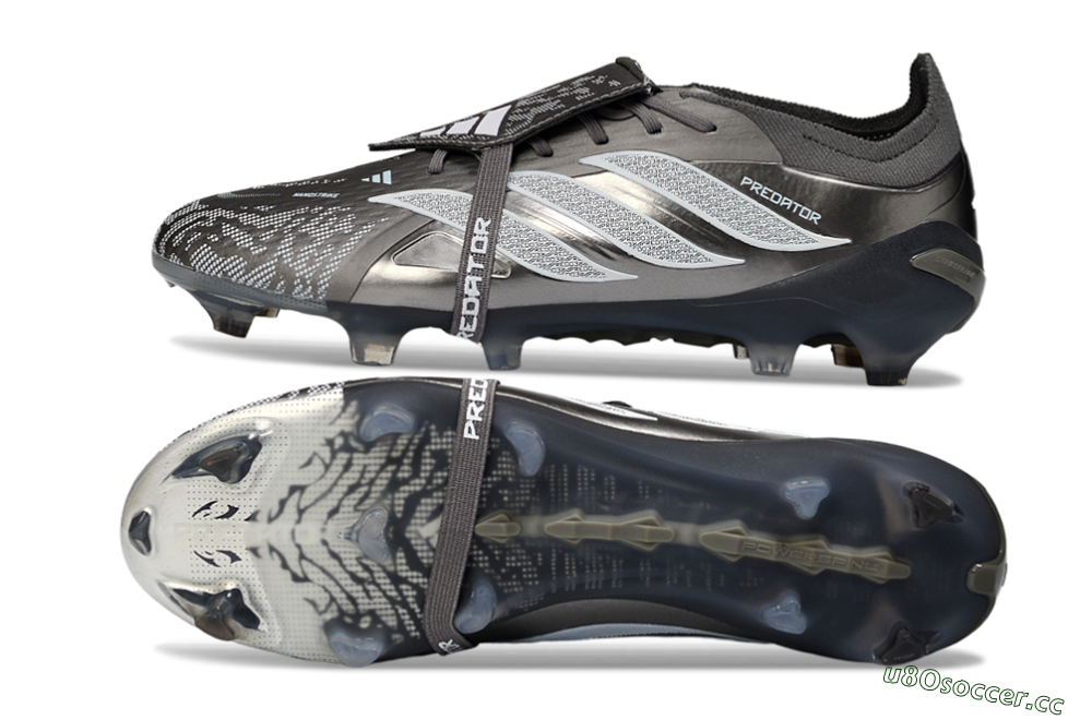 Men's Adidas Predator 26 Elite Fold-Over Tongue FG Firm Ground Low-Tops Football Boots - Black/Steel Grey/White 1