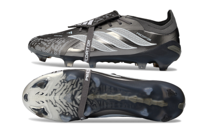 Men's Adidas Predator 26 Elite Fold-Over Tongue FG Firm Ground Low-Tops Football Boots - Black/Steel Grey/White