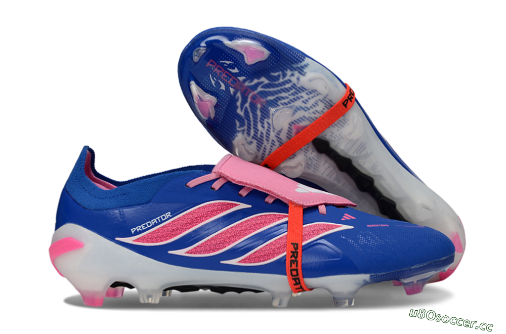 Men's Adidas Predator 26 Elite Fold-Over Tongue FG Firm Ground Low-Tops Football Boots - Blue/Neon Pink/White 2
