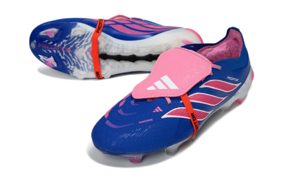 Men's Adidas Predator 26 Elite Fold-Over Tongue FG Firm Ground Low-Tops Football Boots - Blue/Neon Pink/White