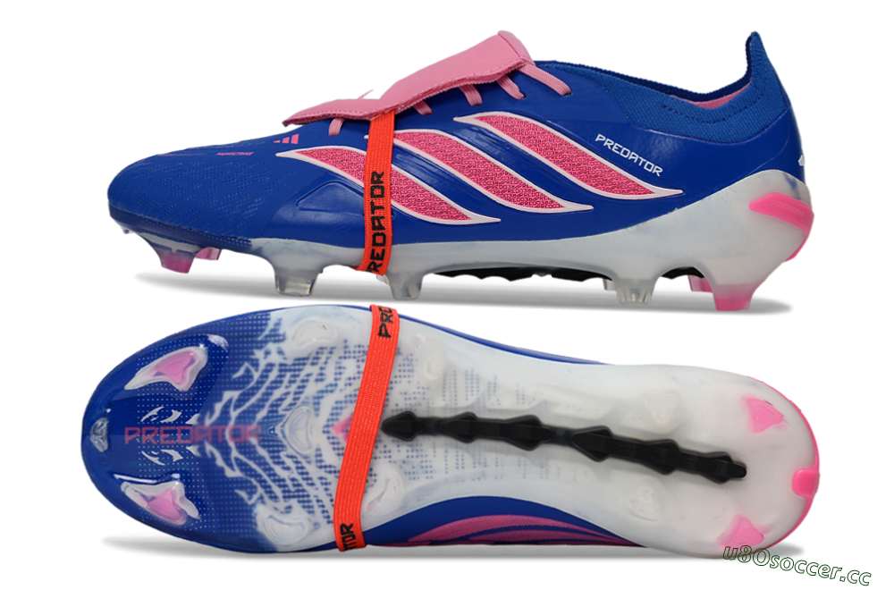 Men's Adidas Predator 26 Elite Fold-Over Tongue FG Firm Ground Low-Tops Football Boots - Blue/Neon Pink/White 1