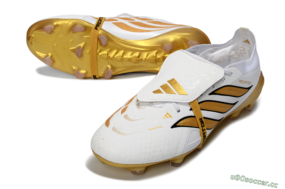 Men's Adidas Predator 26 Elite Fold-Over Tongue FG Firm Ground Low-Tops Football Boots - White/Golden Highlights/Black Accents 3