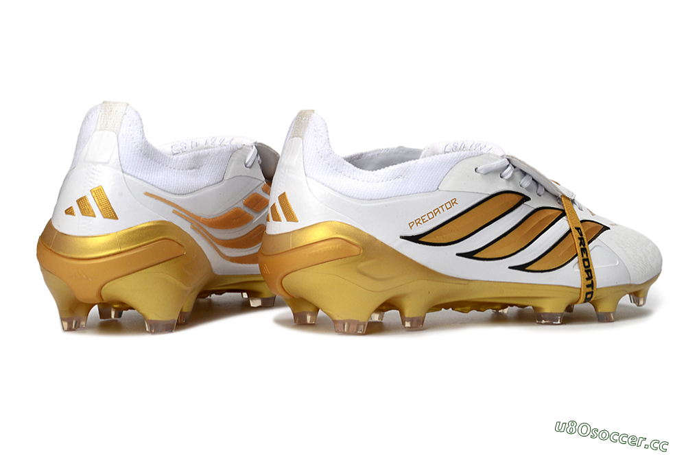 Men's Adidas Predator 26 Elite Fold-Over Tongue FG Firm Ground Low-Tops Football Boots - White/Golden Highlights/Black Accents 6