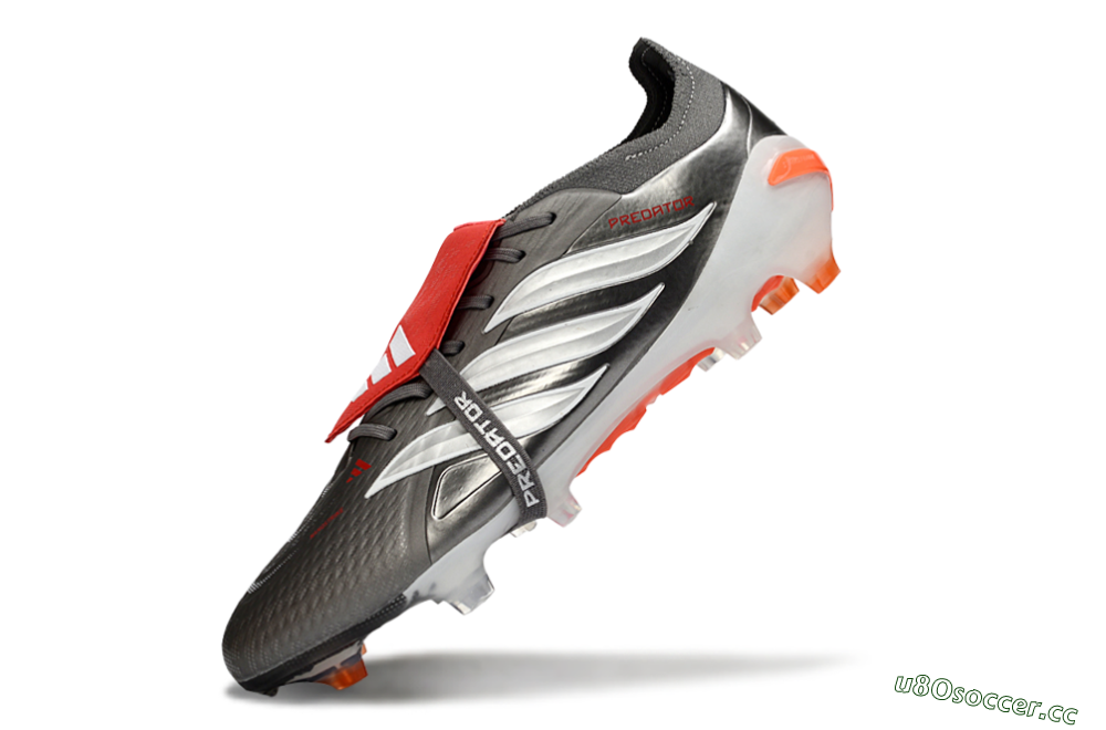 Men's Adidas Predator 26 Elite Fold-Over Tongue FG Firm Ground Low-Tops Football Boots - Gray/Electric Orange/Metallic Silver 4