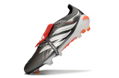 Men's Adidas Predator 26 Elite Fold-Over Tongue FG Firm Ground Low-Tops Football Boots - Gray/Electric Orange/Metallic Silver