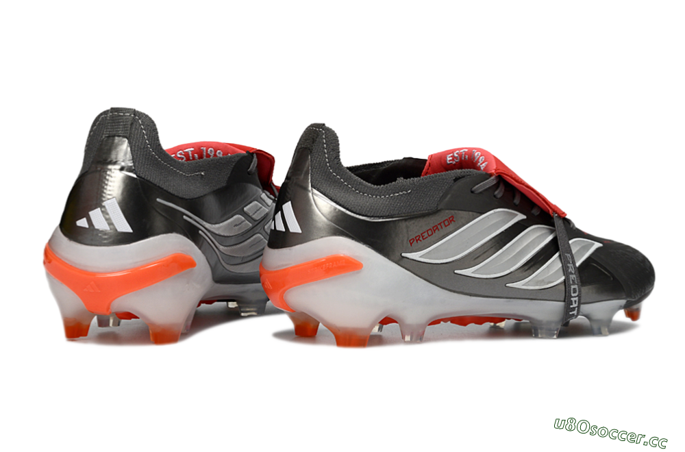 Men's Adidas Predator 26 Elite Fold-Over Tongue FG Firm Ground Low-Tops Football Boots - Gray/Electric Orange/Metallic Silver 5