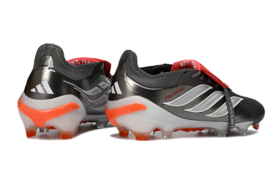 Men's Adidas Predator 26 Elite Fold-Over Tongue FG Firm Ground Low-Tops Football Boots - Gray/Electric Orange/Metallic Silver