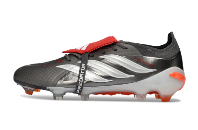 Men's Adidas Predator 26 Elite Fold-Over Tongue FG Firm Ground Low-Tops Football Boots - Gray/Electric Orange/Metallic Silver