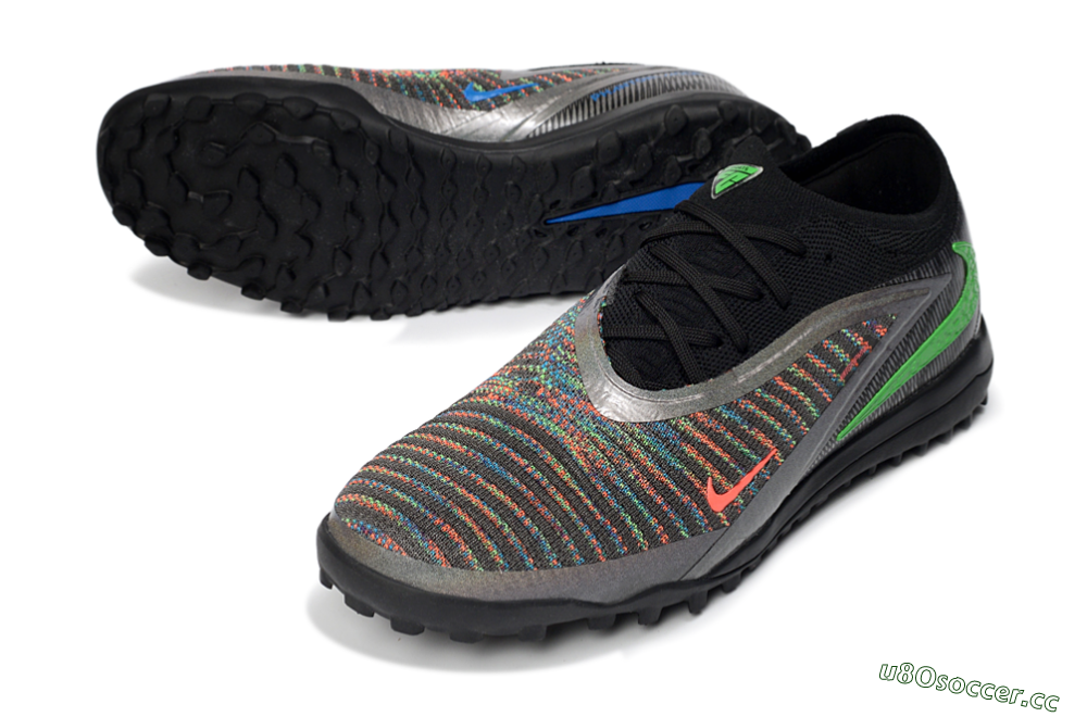 Unisex Nike Phantom 6 Low Elite TF Artificial Turf Low-Tops Football Shoes - Black/Vibrant Green/Coral Red 3