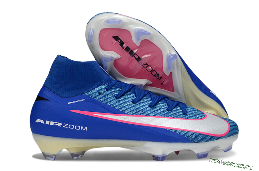 Men's Nike Air Zoom Mercurial Superfly 10 Elite FG Firm Ground High-Tops Football Boots - Blue/Electric Blue/Neon Pink 2