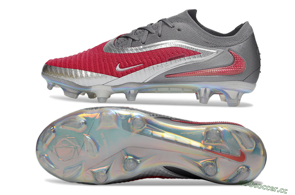 Unisex Nike Phantom 6 Low Elite FG Firm Ground Low-Tops Football Boots - Red/Crimson Red/Steel Grey 1