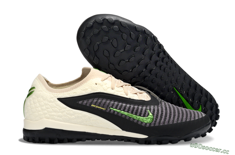 Men's Nike Phantom 6 Low Elite TF Artificial Turf Low-Tops Football Shoes - Black/Electric Green/Neutral Beige 2