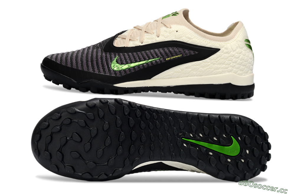 Men's Nike Phantom 6 Low Elite TF Artificial Turf Low-Tops Football Shoes - Black/Electric Green/Neutral Beige 1