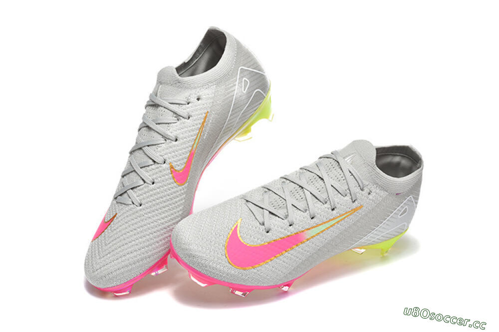 Men's Nike Air Zoom Mercurial Vapor 16 Elite FG Firm Ground Low-Tops Football Boots - Gray/Neon Pink/Neon Green 6