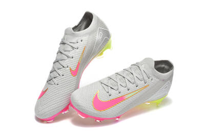 Men's Nike Air Zoom Mercurial Vapor 16 Elite FG Firm Ground Low-Tops Football Boots - Gray/Neon Pink/Neon Green