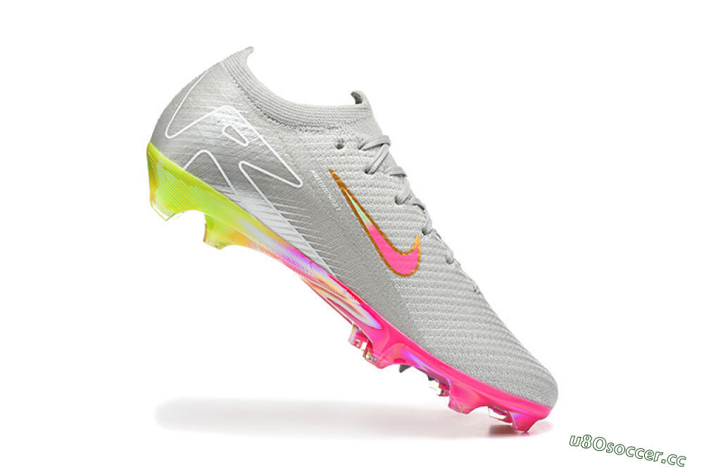 Men's Nike Air Zoom Mercurial Vapor 16 Elite FG Firm Ground Low-Tops Football Boots - Gray/Neon Pink/Neon Green 7