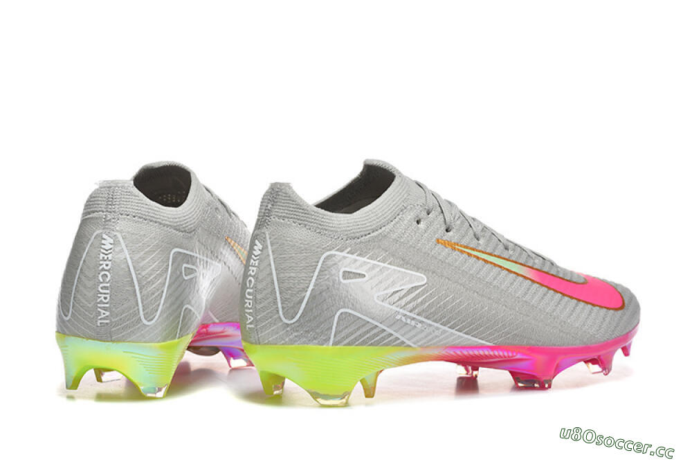 Men's Nike Air Zoom Mercurial Vapor 16 Elite FG Firm Ground Low-Tops Football Boots - Gray/Neon Pink/Neon Green 9