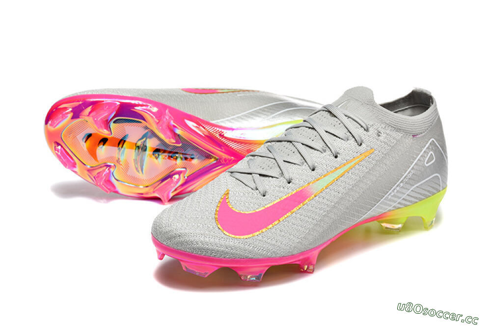 Men's Nike Air Zoom Mercurial Vapor 16 Elite FG Firm Ground Low-Tops Football Boots - Gray/Neon Pink/Neon Green 3