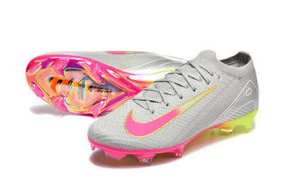 Men's Nike Air Zoom Mercurial Vapor 16 Elite FG Firm Ground Low-Tops Football Boots - Gray/Neon Pink/Neon Green