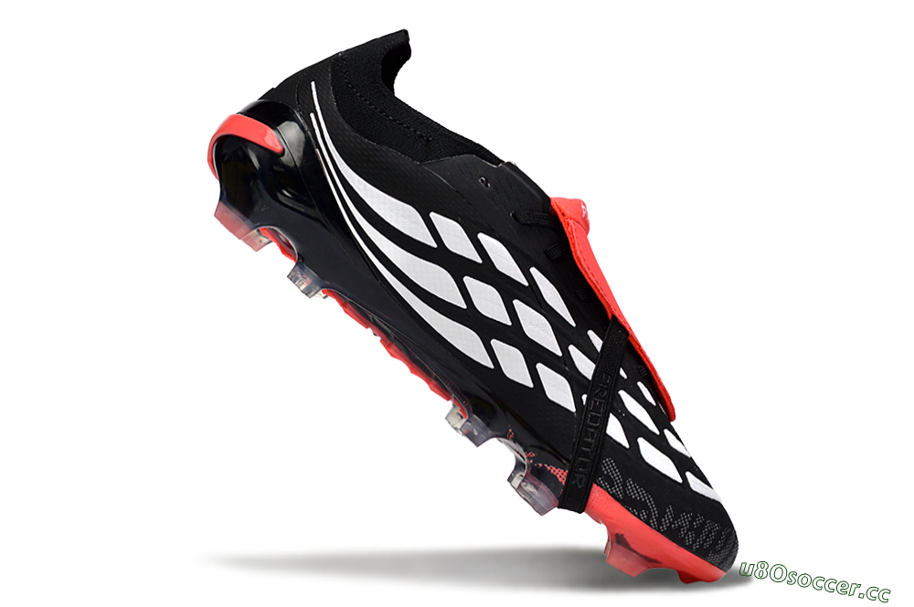 Men's Adidas Predator 26 Elite Fold-Over Tongue FG Firm Ground Low-Tops Football Boots - Black/Fiery Red/Steel Silver 4