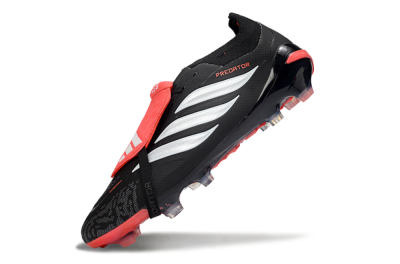 Men's Adidas Predator 26 Elite Fold-Over Tongue FG Firm Ground Low-Tops Football Boots - Black/Fiery Red/Steel Silver