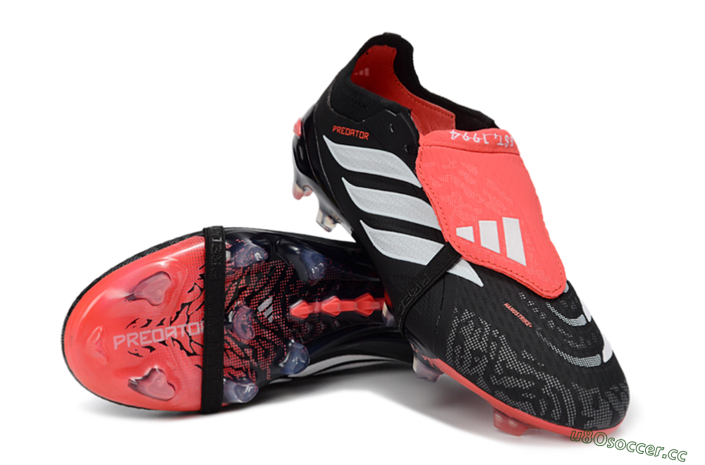 Men's Adidas Predator 26 Elite Fold-Over Tongue FG Firm Ground Low-Tops Football Boots - Black/Fiery Red/Steel Silver 3