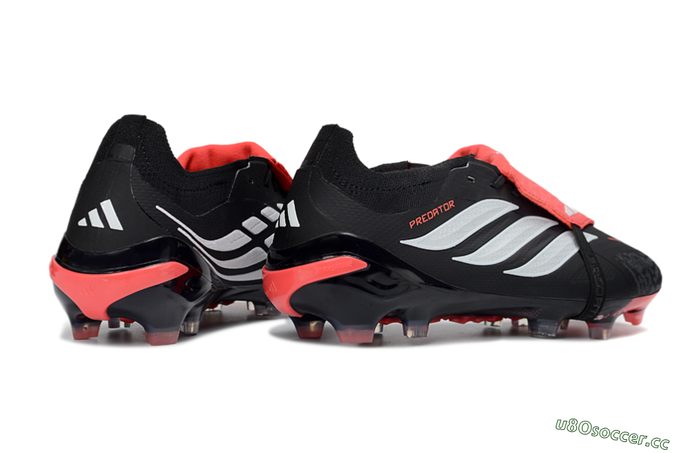 Men's Adidas Predator 26 Elite Fold-Over Tongue FG Firm Ground Low-Tops Football Boots - Black/Fiery Red/Steel Silver 6