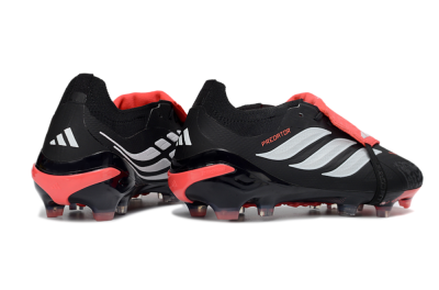Men's Adidas Predator 26 Elite Fold-Over Tongue FG Firm Ground Low-Tops Football Boots - Black/Fiery Red/Steel Silver