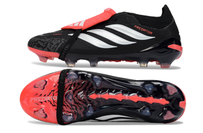 Men's Adidas Predator 26 Elite Fold-Over Tongue FG Firm Ground Low-Tops Football Boots - Black/Fiery Red/Steel Silver