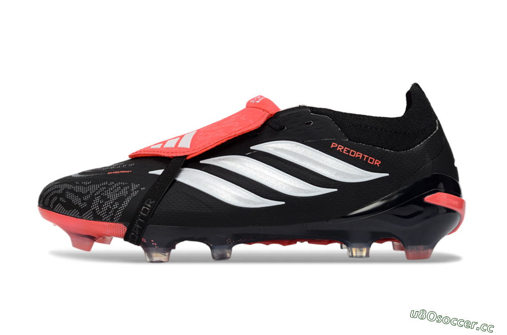 Men's Adidas Predator 26 Elite Fold-Over Tongue FG Firm Ground Low-Tops Football Boots - Black/Fiery Red/Steel Silver 0