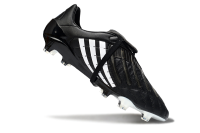 Men's Adidas Predator Accelerator Elite Fold-Over Tongue FG Firm Ground Low-Tops Football Boots - Black/Classic Black/White Strike