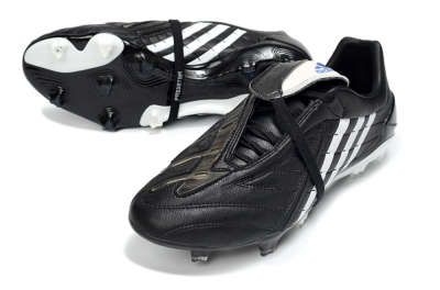 Men's Adidas Predator Accelerator Elite Fold-Over Tongue FG Firm Ground Low-Tops Football Boots - Black/Classic Black/White Strike