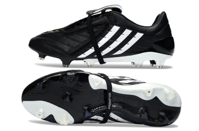 Men's Adidas Predator Accelerator Elite Fold-Over Tongue FG Firm Ground Low-Tops Football Boots - Black/Classic Black/White Strike