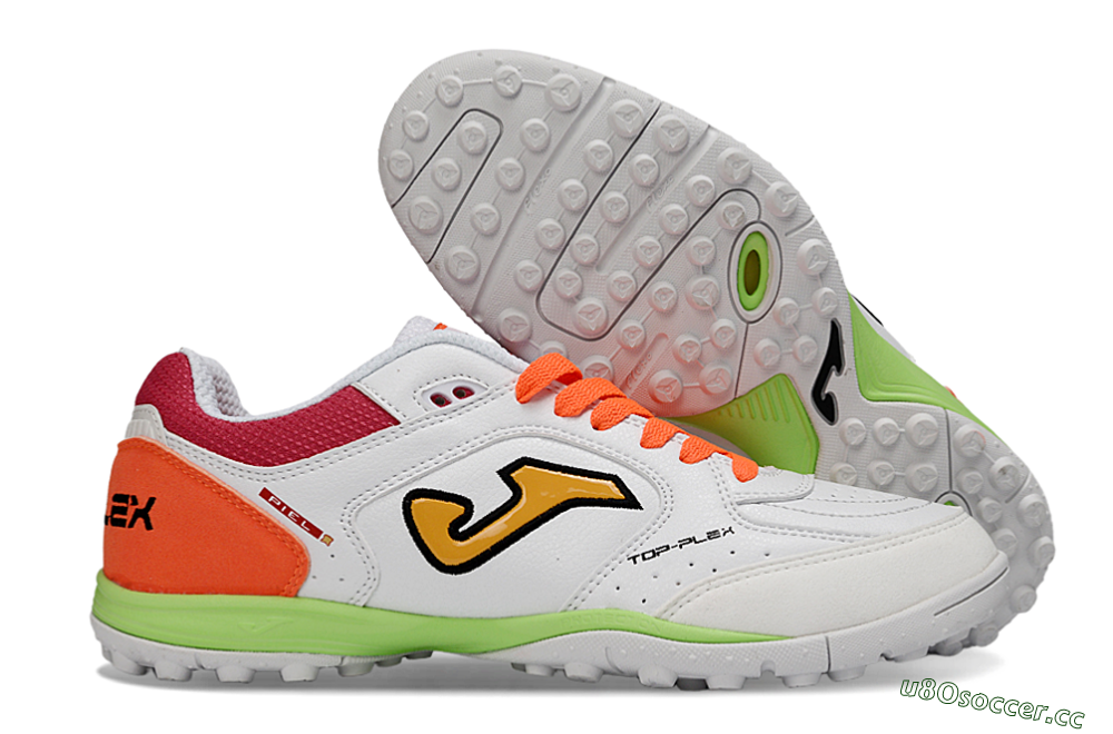 Men's Joma Top Flex TF Artificial Turf Low-Tops Football Shoes - White/Orange Flare/Lime Green 2