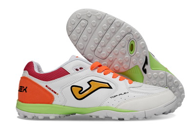 Men's Joma Top Flex TF Artificial Turf Low-Tops Football Shoes - White/Orange Flare/Lime Green