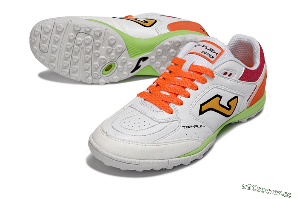 Men's Joma Top Flex TF Artificial Turf Low-Tops Football Shoes - White/Orange Flare/Lime Green 3