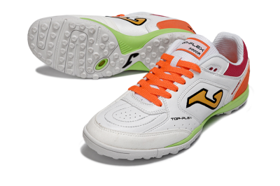 Men's Joma Top Flex TF Artificial Turf Low-Tops Football Shoes - White/Orange Flare/Lime Green