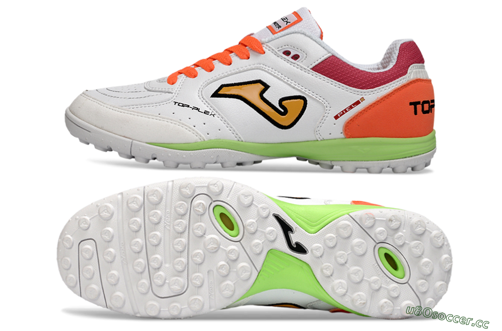 Men's Joma Top Flex TF Artificial Turf Low-Tops Football Shoes - White/Orange Flare/Lime Green 1