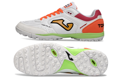 Men's Joma Top Flex TF Artificial Turf Low-Tops Football Shoes - White/Orange Flare/Lime Green