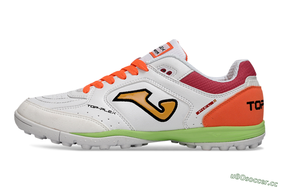 Men's Joma Top Flex TF Artificial Turf Low-Tops Football Shoes - White/Orange Flare/Lime Green 0