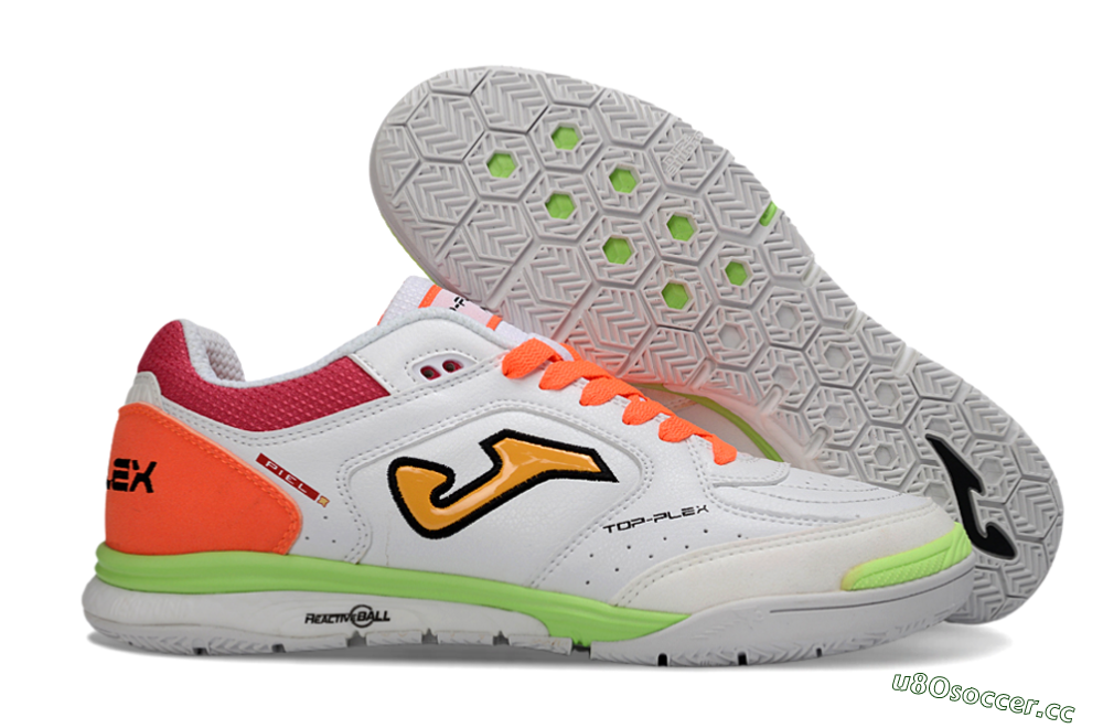 Men's Joma Top Flex IC Indoor & Futsal Low-Tops Football Shoes - White/Neon Green/Hot Pink 2