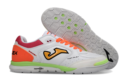 Men's Joma Top Flex IC Indoor & Futsal Low-Tops Football Shoes - White/Neon Green/Hot Pink