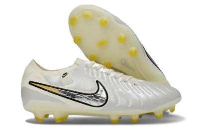 Men's Nike Tiempo Legend 10 Elite FG Firm Ground Low-Tops Football Boots - White/Ivory Mist/Black Gold