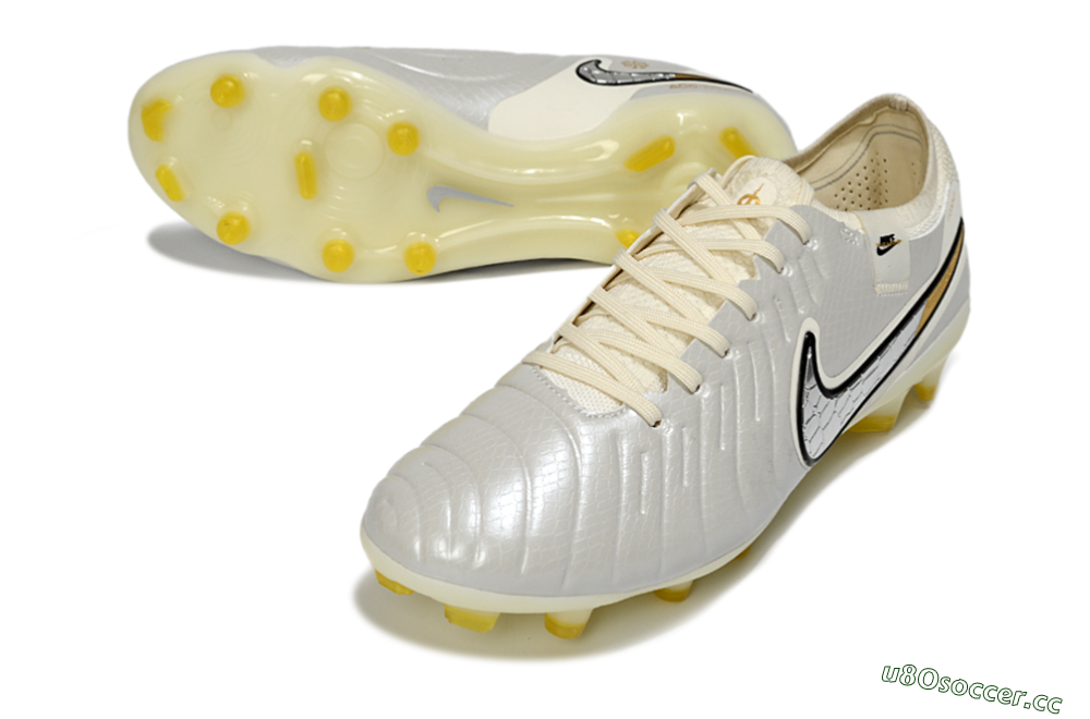 Men's Nike Tiempo Legend 10 Elite FG Firm Ground Low-Tops Football Boots - White/Ivory Mist/Black Gold 3