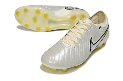 Men's Nike Tiempo Legend 10 Elite FG Firm Ground Low-Tops Football Boots - White/Ivory Mist/Black Gold