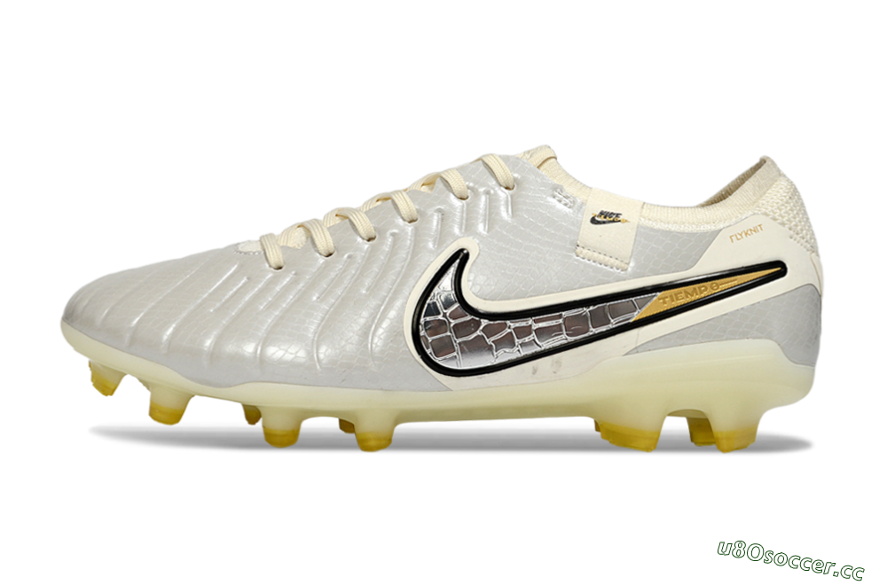 Men's Nike Tiempo Legend 10 Elite FG Firm Ground Low-Tops Football Boots - White/Ivory Mist/Black Gold 0
