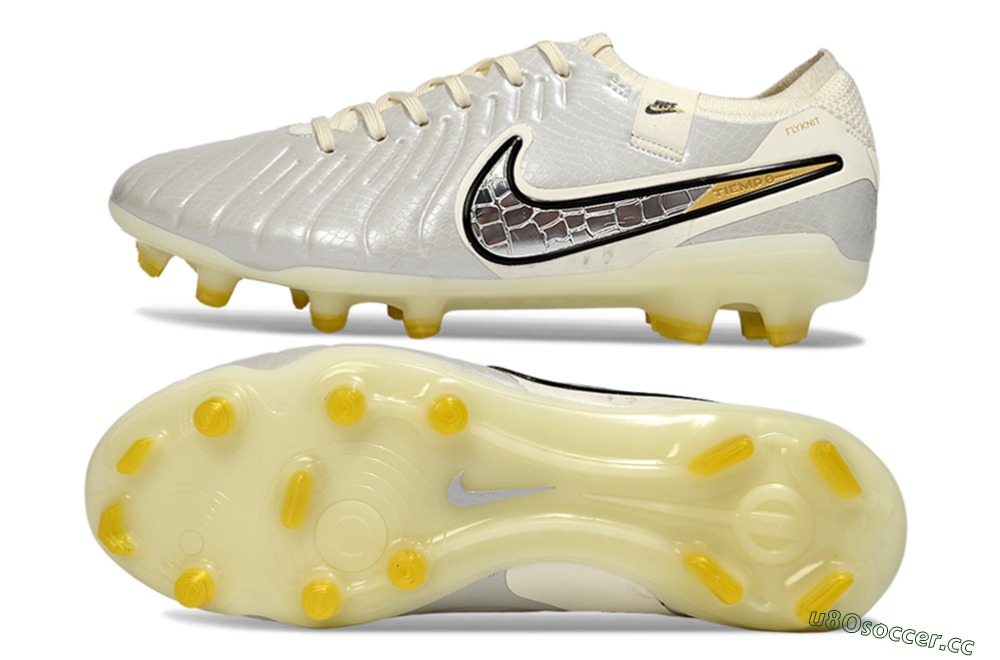 Men's Nike Tiempo Legend 10 Elite FG Firm Ground Low-Tops Football Boots - White/Ivory Mist/Black Gold 1